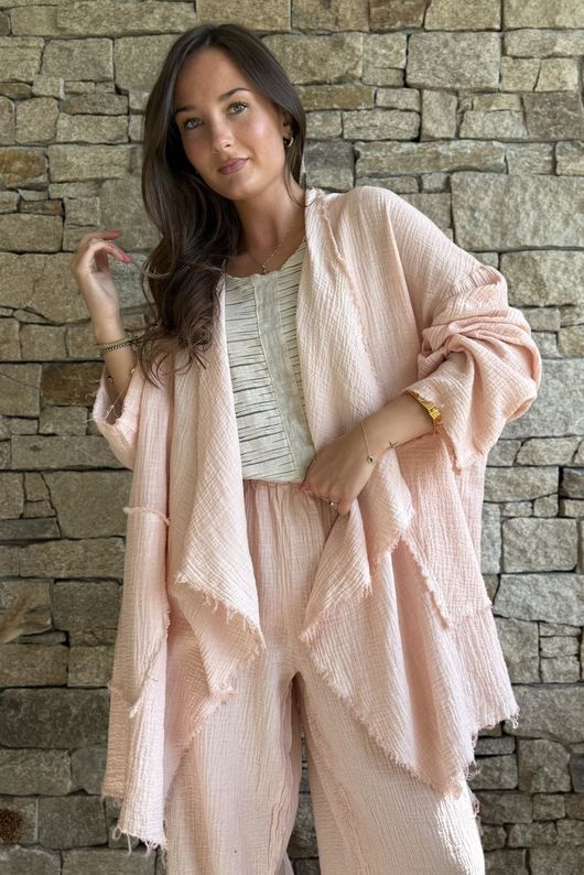 Rustic Nature Bubble Cotton Waterfall Jacket Washed Peachy Nude